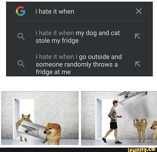 Image result for i hate it when my cat and dog steal my fridge