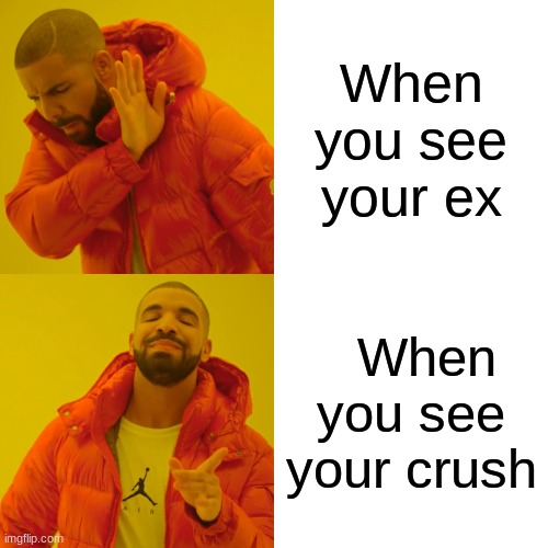 regular meme |  When you see your ex; When you see your crush | image tagged in memes,drake hotline bling | made w/ Imgflip meme maker